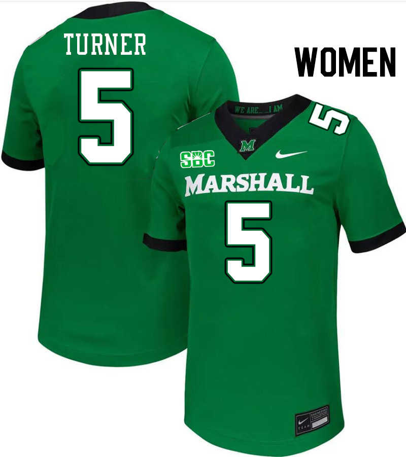 Women #5 A.J. Turner Marshall Thundering Herd SBC Conference College Football Jerseys Stitched-Green